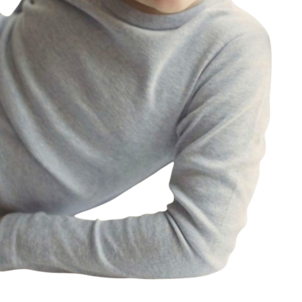 Brix Gray Tagless Long Sleeve Crew Neck Cotton T-Shirt